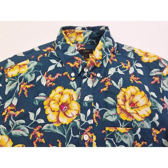 J. Crew Size Small Mens Blue Floral Short Sleeve Button Down Cotton Shirt - Picture 10 of 10